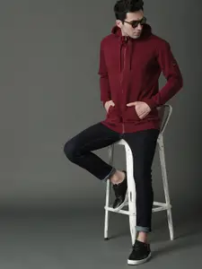 Roadster Men Maroon Solid Hooded Sweatshirt