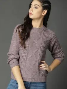 Roadster Fast and Furious Women Mauve Self Design Pullover