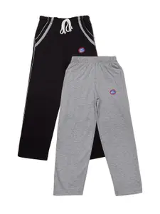 VIMAL JONNEY Kids Boys Pack of 2 Black & Grey Solid Slim Fit Track Pants