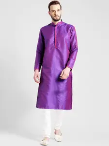 KISAH Men Blue & Pink Printed Straight Kurta