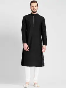 KISAH Men Black Solid Straight Kurta