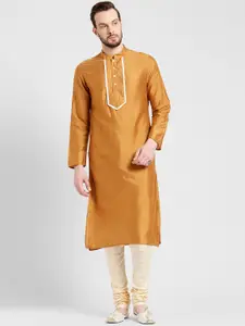 KISAH Men Rust Solid Straight Kurta