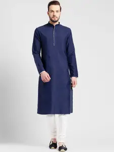 KISAH Men Navy Blue Solid Straight Kurta