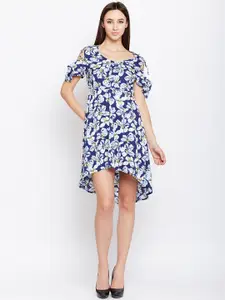 Oxolloxo Women Navy Blue Printed Fit and Flare Dress