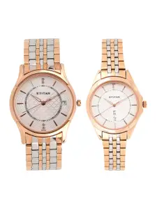 Titan Men Silver-Toned & Off-White His & Her s Analogue Watch Gift Set  NK16362565KM01