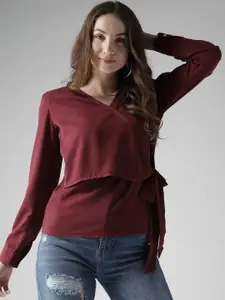Style Quotient by noi Women Burgundy Solid Wrap Top
