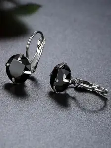 OOMPH Black Silver-Plated Handcrafted CZ Studded Circular Studs