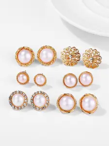 OOMPH Set of 6 Off-White 18K Gold-Plated Beaded Handcrafted Studs