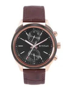 Titan Men Black Dial & Brown Leather Straps Analogue Watch NL1733KL03