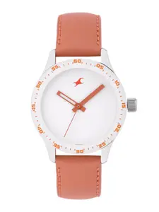 Fastrack Women White Dial & Brown Leather Straps Analogue Watch NK6078SL04