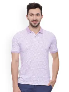 Van Heusen Men White & Lavender Printed Polo Collar T-shirt