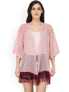PURYS Pink Printed Open Front Shrug