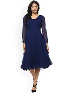 MABISH by Sonal Jain Women Blue Solid Fit and Flare Dress