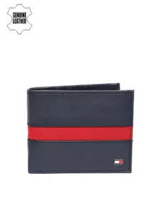 Tommy Hilfiger Men Navy Blue & Red Striped Two Fold Wallet