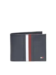 Tommy Hilfiger Men Navy Blue & Red Striped Leather Two Fold Wallet