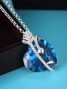 Peora Blue & Silver-Toned Cupids Arrow Pendant With Chain