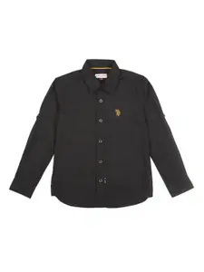 U.S. Polo Assn. Kids Boys Black Regular Fit Solid Casual Shirt