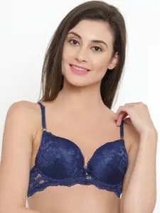 PrettyCat Blue Lace Underwired Heavily Padded Push-Up Bra PC-BR-5077