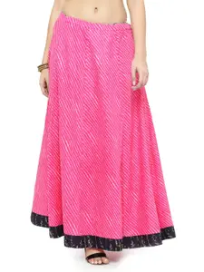 Geroo Jaipur Geroo  Women Pink Striped Flared Maxi Pure Cotton Sustainable Skirt