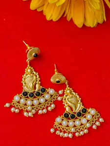 Priyaasi Off-White & Black Gold-Plated Handcrafted Peacock Shaped Drop Earrings