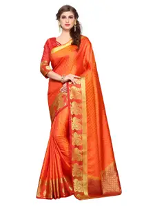 MIMOSA Rust Orange Art Silk Solid Kanjeevaram Saree
