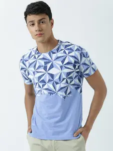 Huetrap Men Blue Printed Round Neck T-shirt