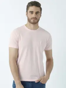 Huetrap Men Pink Solid Round Neck T-shirt