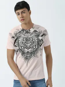 Huetrap Men Pink Printed Round Neck T-shirt
