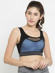 PrettyCat Blue & Black Solid Non-Wired Lightly Padded Sports Bra