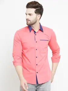 Purple State Men Pink Slim Fit Solid Casual Shirt