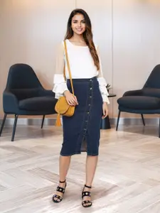 StyleStone Blue A-Line Denim Pencil Skirt