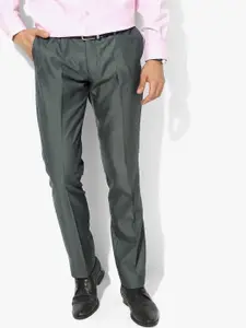 U.S. Polo Assn. Men Grey Slim Fit Solid Regular Trousers