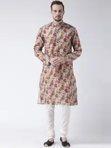 KISAH Men Blue & Cream-Coloured Printed Kurta with Churidar