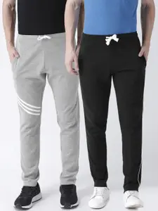 Club York Men Pack of 2 Black & Grey Melange Slim Fit Track Pants