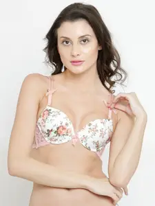 PrettyCat White Printed Underwired Heavily Padded Push-Up Bra PC-BR-5064