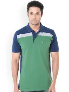 WEXFORD Men Green  Navy Colourblocked Polo Collar Pure Cotton T-shirt