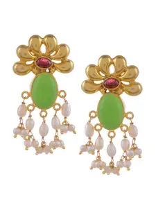 Silvermerc Designs Gold Plated Green Floral Drop Earrings