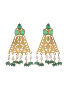 Silvermerc Designs Gold-Plated Green Handcrafted Sterling Silver Triangular Drop Earrings