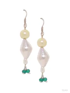 Silvermerc Designs Silver-Toned & Green Contemporary Gold Plated Sterling Silver Drop Earrings