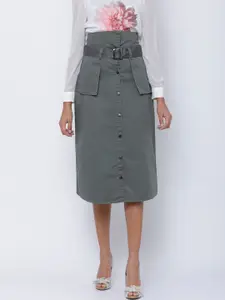 Tokyo Talkies Grey Solid A-Line Skirt