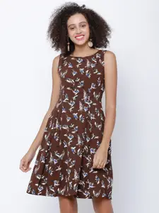 Tokyo Talkies Women Brown Printed Fit and Flare Dress