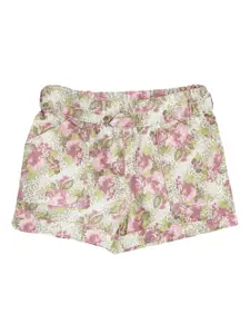 Sera Girls White Printed Regular Fit Shorts