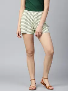 SASSAFRAS Women Off-White Striped Regular Fit Shorts