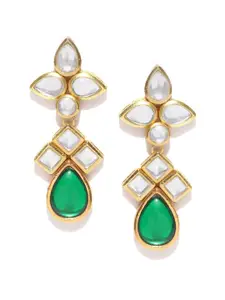 KARATCART Green Gold-Plated Handcrafted Teardrop Shaped Drop Earrings