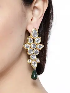 KARATCART Green Gold-Plated Handcrafted Floral Drop Earrings
