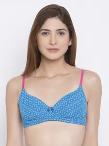 Candyskin Blue Printed Non-Wired Lightly Padded Everyday Bra CSB01BLGR
