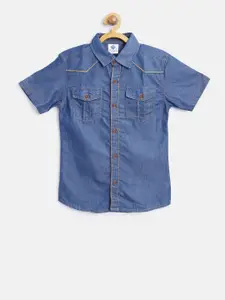 TONYBOY Boys Blue Regular Fit Solid Denim Casual Shirt