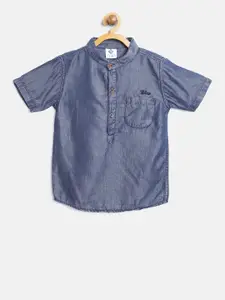 TONYBOY Boys Navy Blue Regular Fit Solid Chambray Casual Shirt