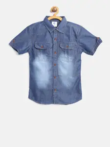 TONYBOY Boys Navy Blue Regular Fit Faded Denim Casual Shirt