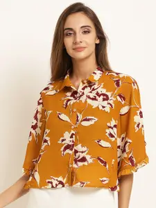 RARE Women Mustard Floral Print Shirt Style Top